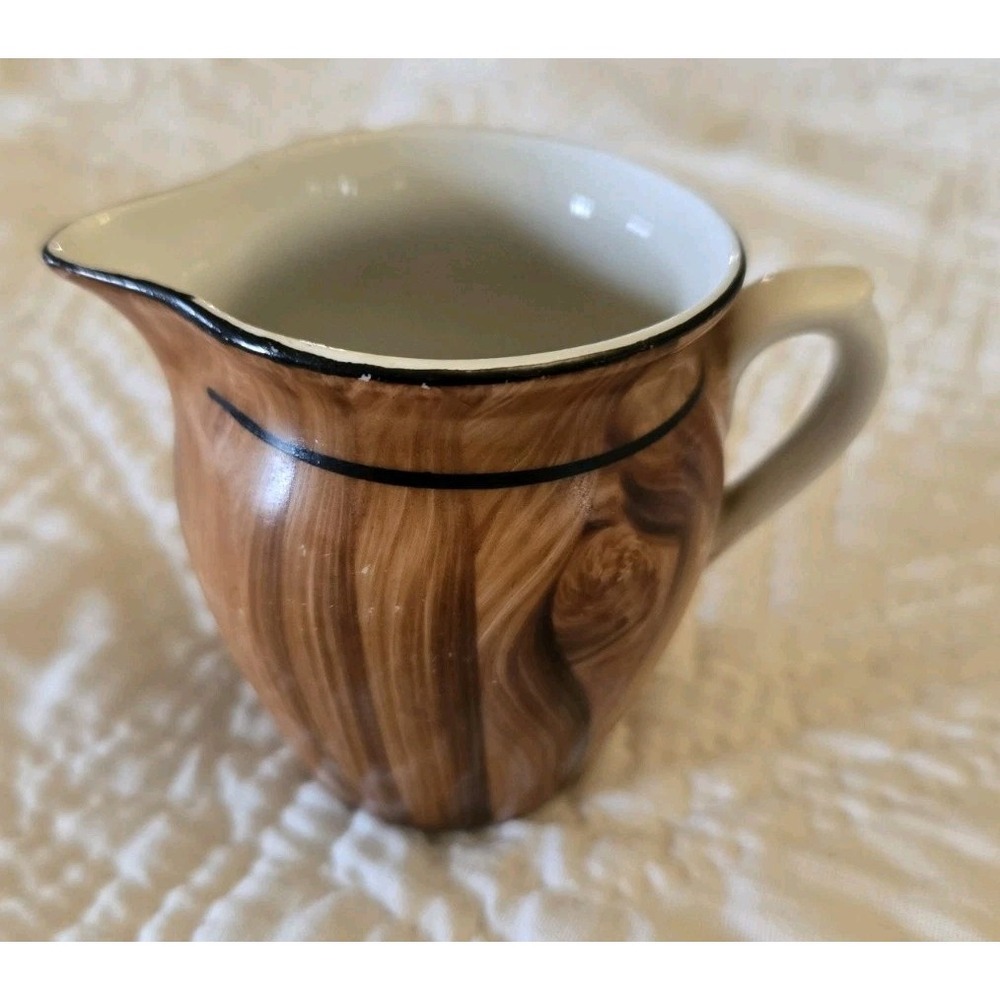 Vintage UNION K Czechoslovakia Faux-Bois Hand-painted Wood Grain Creamer Pitcher